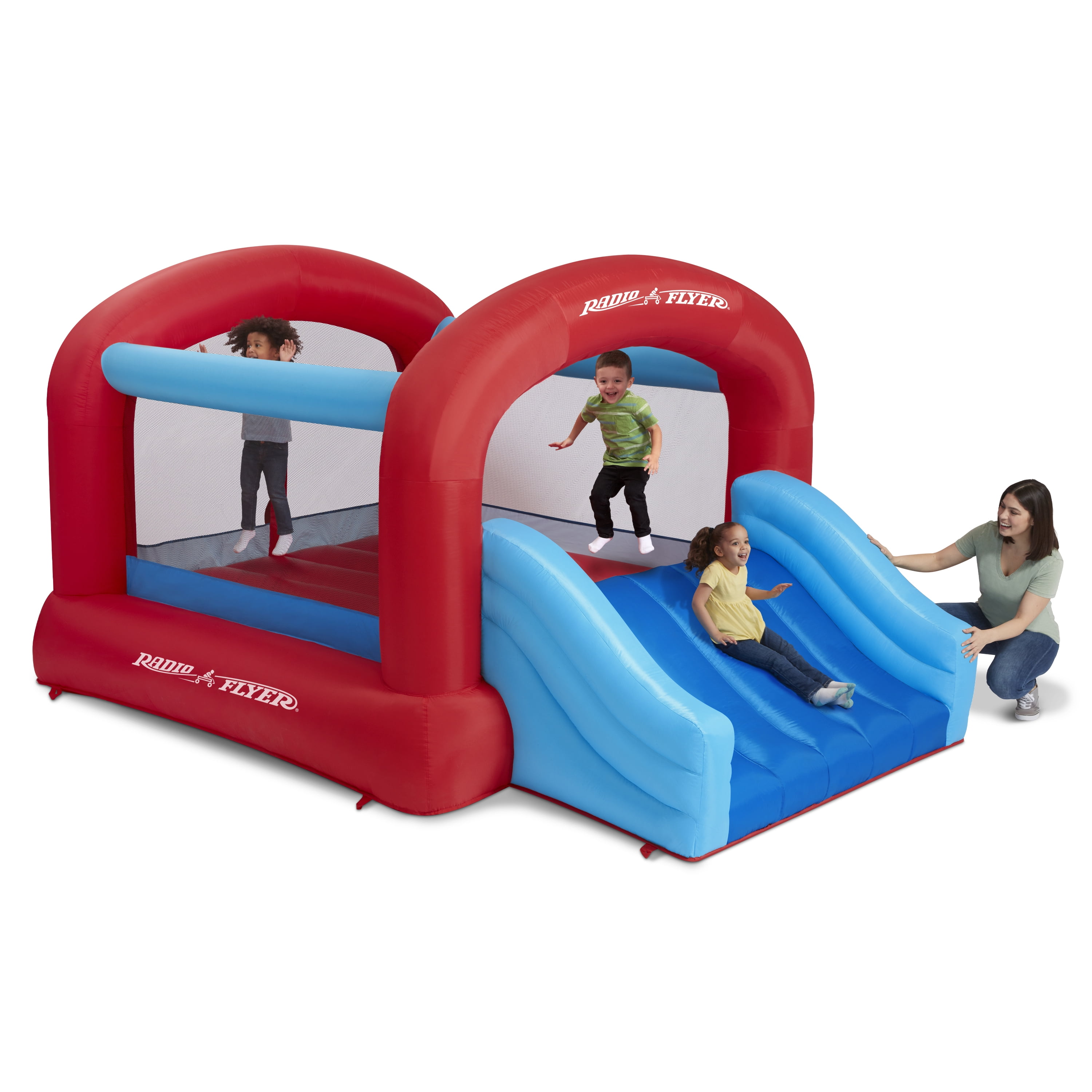 Radio Flyer Backyard Inflatable Toddler Bounce House With Slide and Air Blower for Outdoor Use