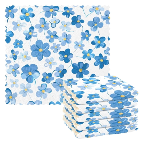 6 Pieces of Kitchen Towels 11x11Inch Kitchen Dish Cloths Kitchen Dish Towels Reuseable Cleaning Cloths Blue Floral