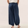 thumbnail image 4 of Miluxas Ladies' Trendy Wide Leg Lantern Pants with Pockets Solid Smoked High Waist Loose Fit Trousers Summer Outfits Boho Beach Wear Navy, 4 of 8