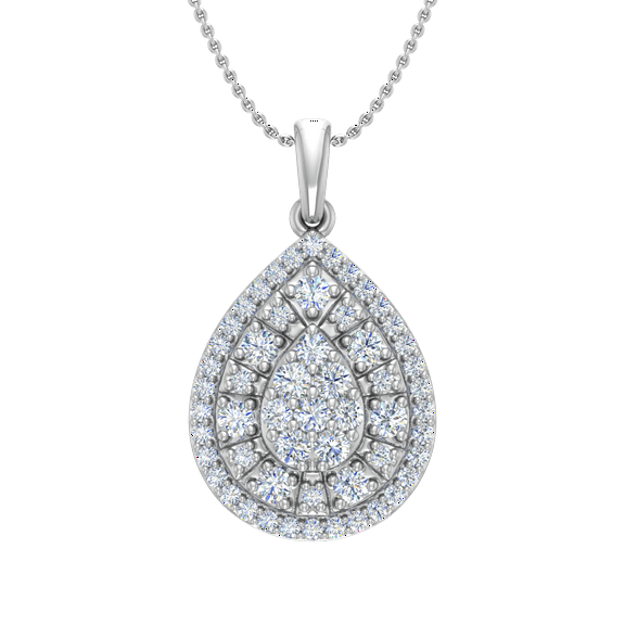 1/2 Carat Diamond Cluster Pendant Necklace in 14K White Gold (Silver Cable Chain)