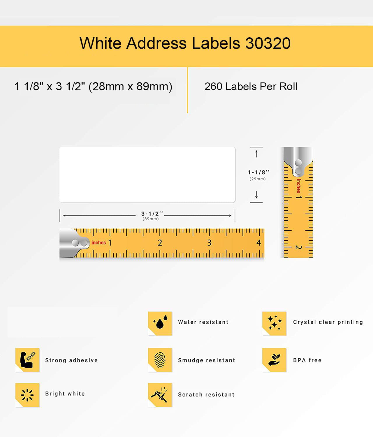 Labels and More 1-4/10x3-1/2 Dymo Compatible 30321 White 260 Label/Roll 6 Rolls 