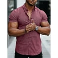 thumbnail image 3 of Inadays Mens Shirts Muscle Fit Dress Shirt Wrinkle-Free Short Sleeve Casual Athletic Fit Button Down Shirt Hawaiian Shirts Summer Tropical Beach Shirts for Men, Red, 3XL, 3 of 8