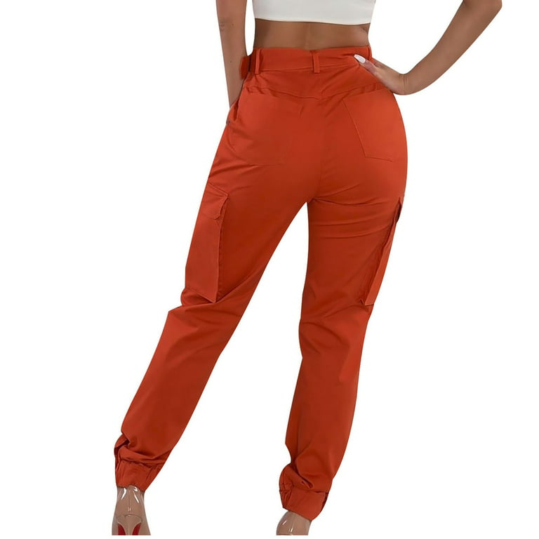 Women's High Waist Slim Fit Jogger Cargo Pants Multi-pocket Trackpants for  Women with Matching Belt 