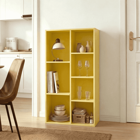 Mifurn 7-Cube Reversible Open Shelf Bookcase, Storage Organizer, Yellow