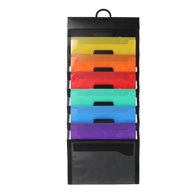 GOOHOCHY Organizador de archivos portátil tipo acordeón de 6 bolsillos para colgar en la pared, ideal para oficina, aula y hogar, para colgar sobre la puerta, color negro.