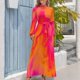 thumbnail image 3 of Vestido largo con diseño de fusión de mármol rosa, naranja y rojo, vestidos de noche para mujer 2024, vestidos de manga larga, 3 of 4