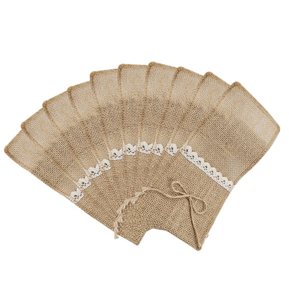ESTONE 10pcs/set Jute Lace Cutlery Bag Fork and Knife Holders for Wedding Party Family Dining Table Restaurant Coffee Shop Decoration Bag