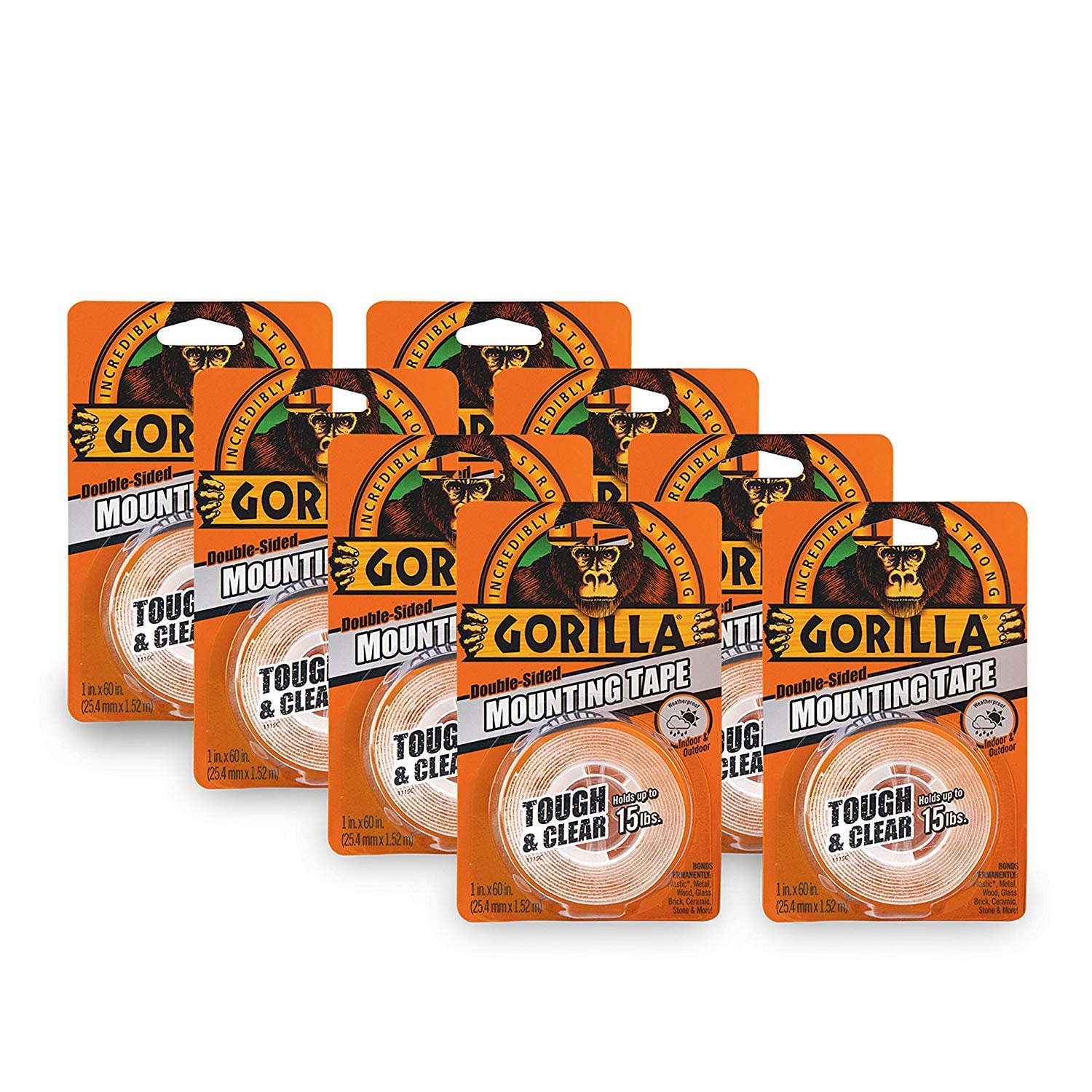 Gorilla 60650018 Tough & Clear Mounting Tape, DoubleSided, 1" x 60