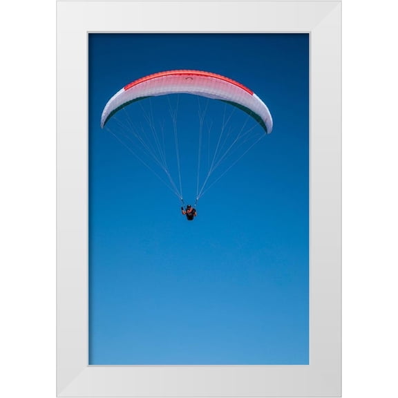 Looney, Hollice 13x18 White Modern Wood Framed Museum Art Print Titled - Austria-Dachstein-Paraglider soaring above Lake Hallstatt and the surrounding mountains