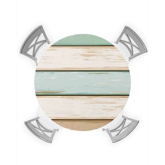 nqOlkjepod Teal Green Wood Grain Round Tablecloth, Fitted Table Cover with Elastic for 45"-54" Round Tables, Vintage Country Shabby Stripes Table Cloth Outdoor Dinning Party Waterproof Tablecloths