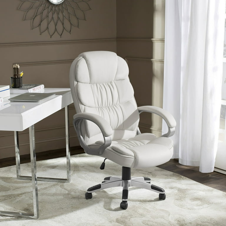 High Back Executive Premium Faux Leather Office Chair with Back Support, Armrest and Lumbar Support Inbox Zero Upholstery Color: White