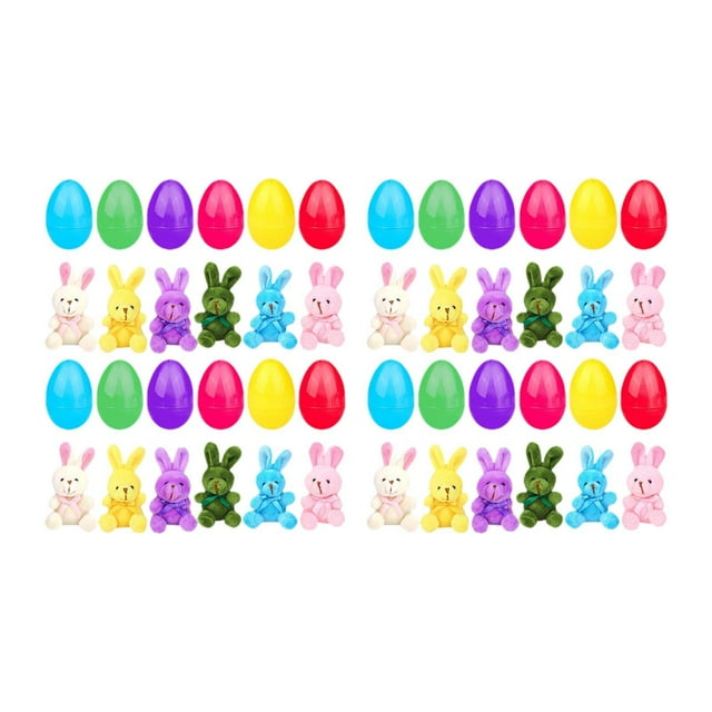 Huevos de Pascua rellenos de juguetes de conejito, decorativos, suaves, únicos y creativos, regalos de fiesta. 24 set