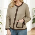 thumbnail image 2 of WEIYLL Womens Tops Knit Cardigan Sweater Coat Color Design Versatile Elegant Khaki Ladies Fall Tops ,L, 2 of 5