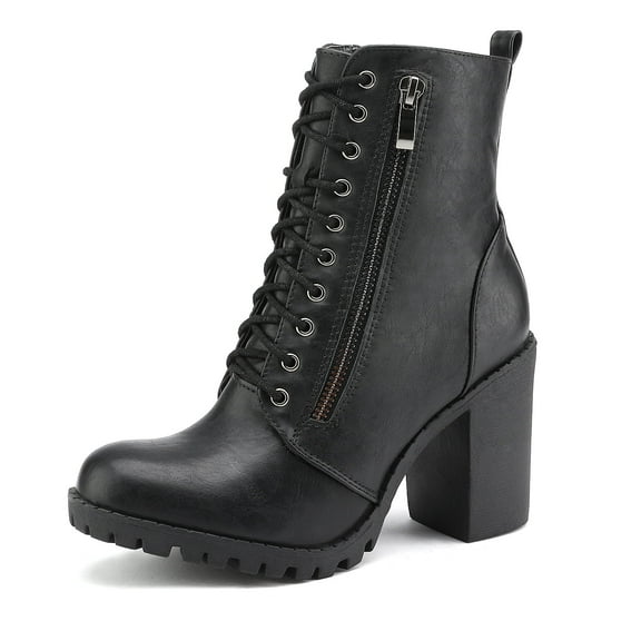 Dream Pairs Women's Silverado Chunky Heel Ankle Boots Lace Up Combat Booties with Side Zipper