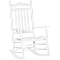 Resenkos Classic Wooden Porch Rocker, outdoor-Outdoor Seating, White Upholstery, Comfortable Relaxation,White