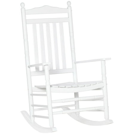 Resenkos Classic Wooden Porch Rocker, outdoor-Outdoor Seating, White Upholstery, Comfortable Relaxation,White