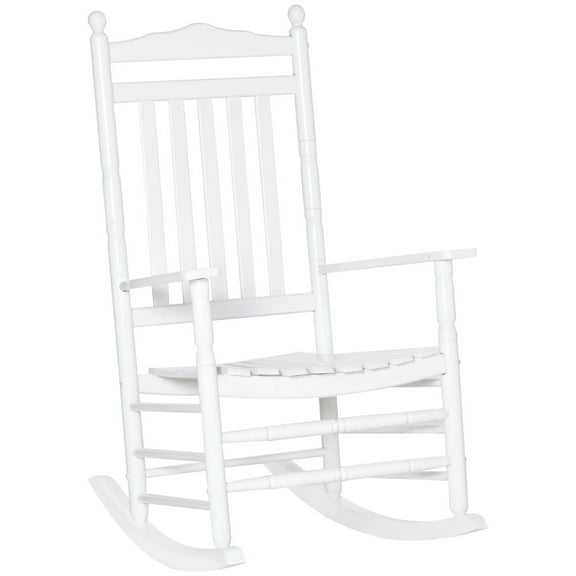Resenkos Classic Wooden Porch Rocker, outdoor-Outdoor Seating, White Upholstery, Comfortable Relaxation,White