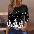 thumbnail image 3 of Wutalume 3/4 Sleeve Tops for Women - Vintage Floral Pullover with 3/4 Sleeve, Round Neck Blouses and Tees for Everyday Leisure, Spring and Fall Days,Black L, 3 of 6