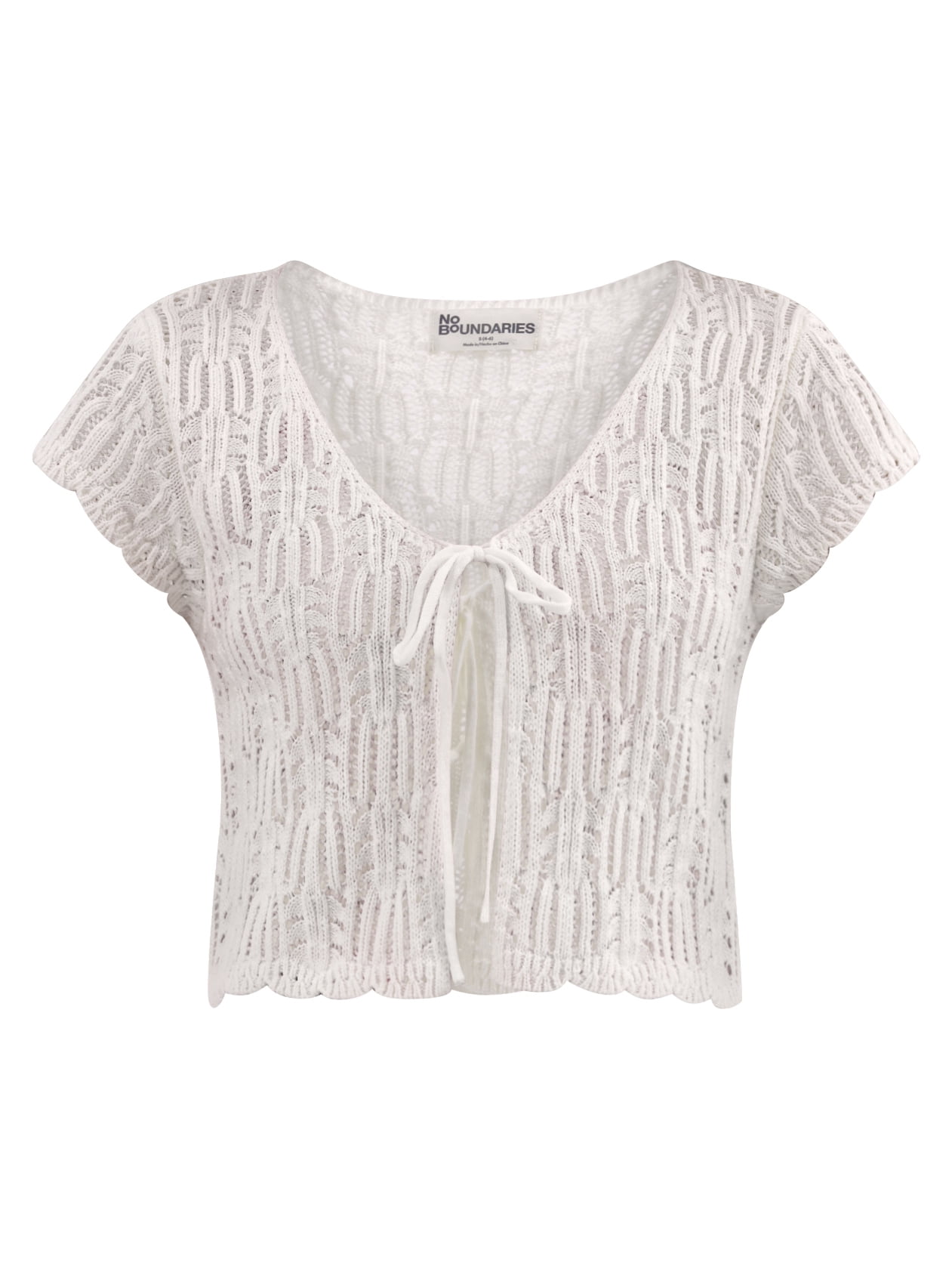 No Boundaries Crochet Cardigan Sweater with Short Sleeves, Lightweight, Women's