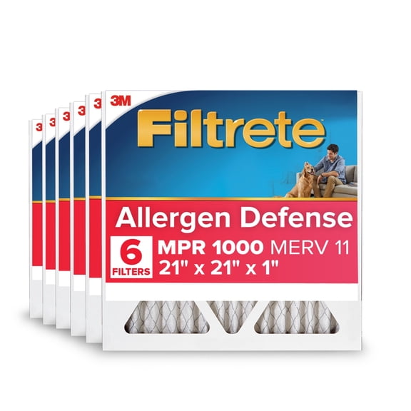 Filtrete 21x21x1 HVAC Furnace Air Filter, MPR 1000 MERV 11, Allergen Defense, 6 Pack