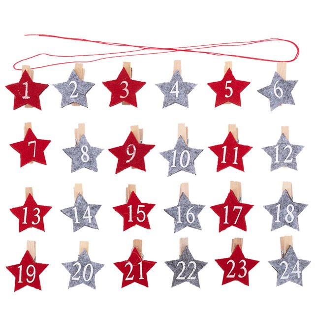 Advancent 2020 nuevo 24 unids/set Clip para fotos ropa papel fotográfico abrazadera de con número adornos navideños para el hogar Kits de decoración para fiestas estrella de cinco puntas Advancent HA001585-01