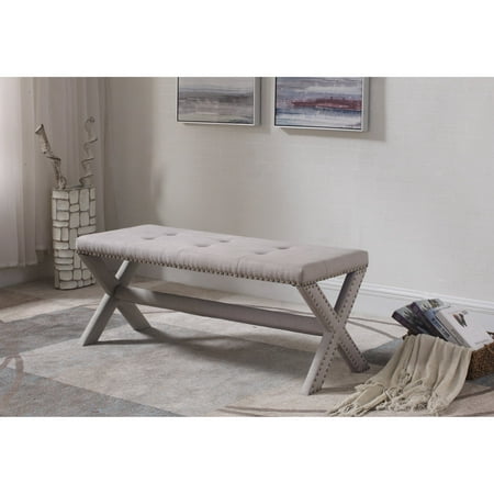 Best Master Furniture Linen Blend Accent Bench with Nailhead