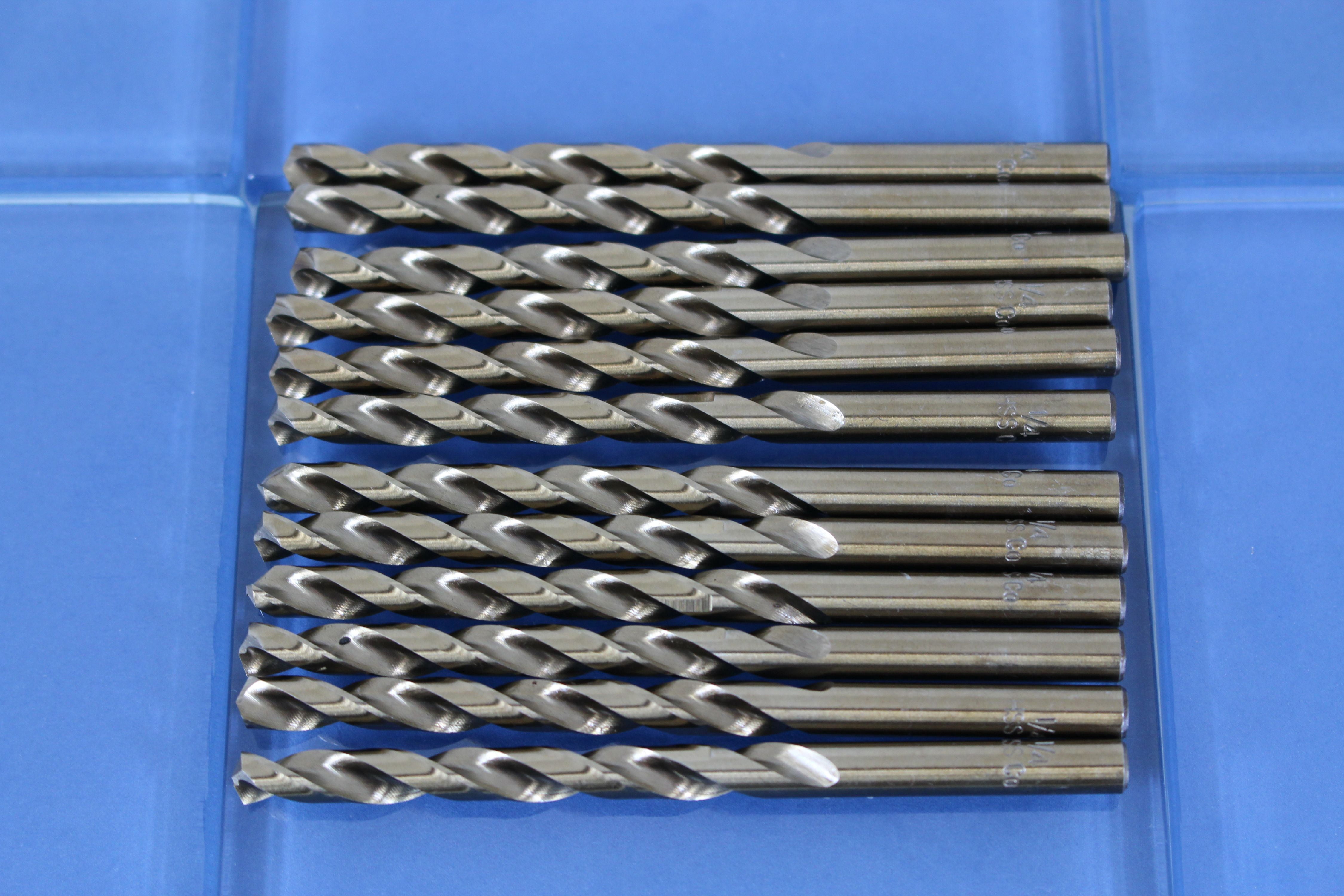 TEMO 12 pc 1/4 Inch (6.3 mm) Cobalt 135 Degree Jobber Drill Bit 6 Inch Length