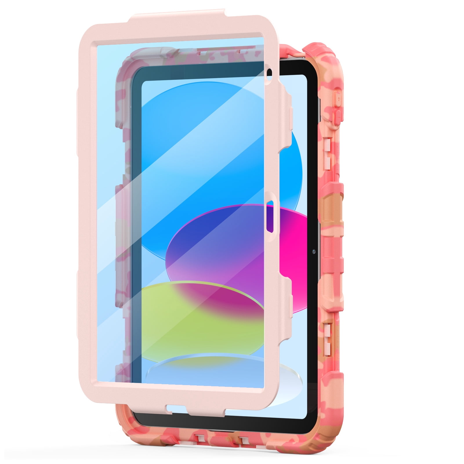 ELEHOLD Rugged Case for iPad 11th(A16) 2025/10th 2022, 360° Rotating Kickstand Hand Shoulder Strap Pencil Holder Built-in Screen Protector Full-Body Shockproof Protective Cover,Pink