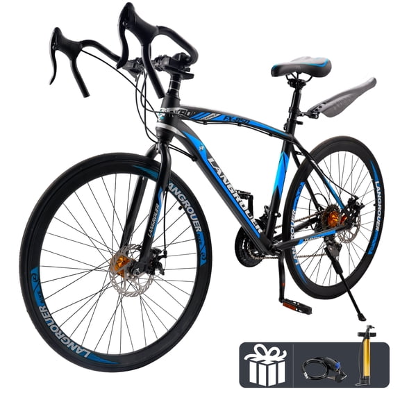 700C Wheel Commuter Bicycle, 27 Speed Road Bike with Dual Disc Brakes for Men and Women, Adult Faster Racing Bike (Blue, Red, Blue, White)