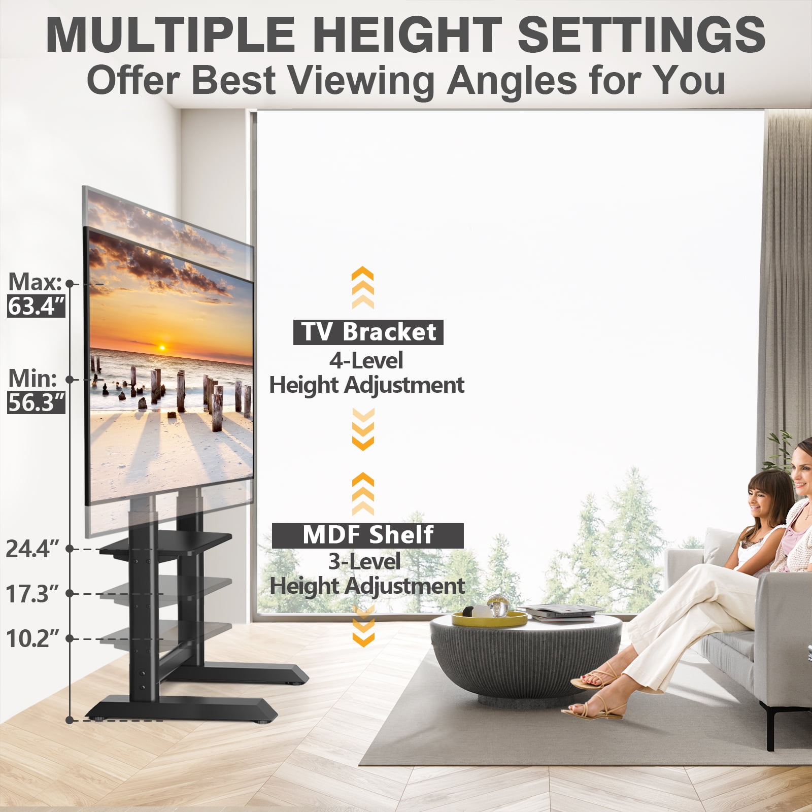 RTVR Floor TV Cart Stand with Mount for 55 to 100 inch Screens up to 150 lbs Heavy Duty Conner TV Stand, Black