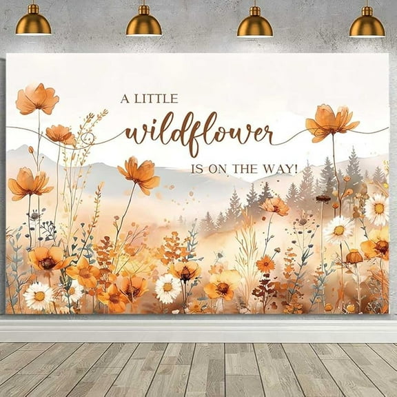 Fall Baby Shower Backdrop for Child's A Little Wildflower is On The Way Decorations Background Yellow Autumn Theme Baby Shower Photoshoot Banner Party Supplies