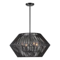 Maklaine 4-Light Transitional Steel & Rattan Pendant in Matte Black