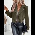 thumbnail image 4 of Chaqueta Blazer de Ante y Piel Sintética de Larga con Cremallera Corta para Mujer, Moda de Otoño. Verde XXL, 4 of 8