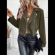 thumbnail image 4 of Chaqueta Blazer de Ante y Piel Sintética de Larga con Cremallera Corta para Mujer, Moda de Otoño. Verde M, 4 of 8