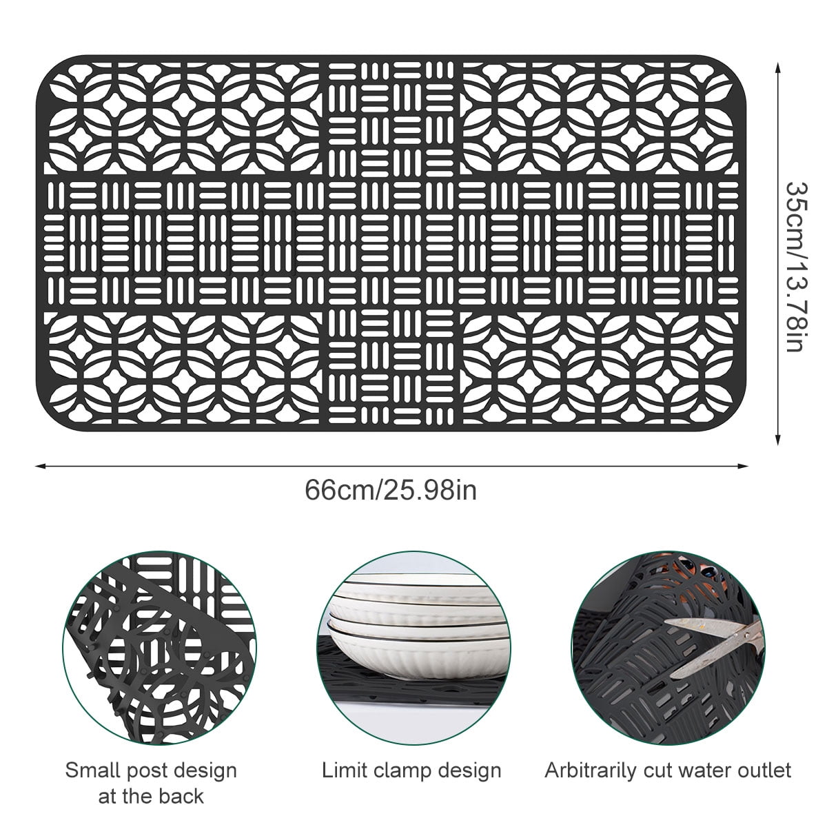 Silicone Sink Protectors with Drain Holes Heat-Resistant Sink Mat Protector Non-Slip Cuttable Sink Liner Mat Reusable Kitchen Sink Pad Durable Sink Drainer Mat for Farmhouse Home Kitchen Sink 66×35cm