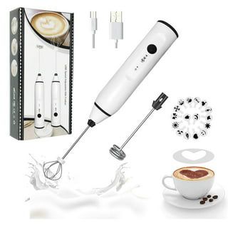 Lankey Milk Frother Handheld, Rechargeable Whisk Drink Mixer for Coffee  with Art Stencils, Coffee Mixer for Cappuccino, Hot Chocolate Match,  Frappe, Hot Chocolate, Egg Whisk, 3 Speeds (White) 