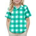 thumbnail image 3 of AHTJRT Plaid Shirts for Girls Boys Short Sleeve Turn Down Collar Full Button Tee Shirts with Pocket Casual Fall Spring Outdoor Tee Tops Mint Green 14 Years, 3 of 7