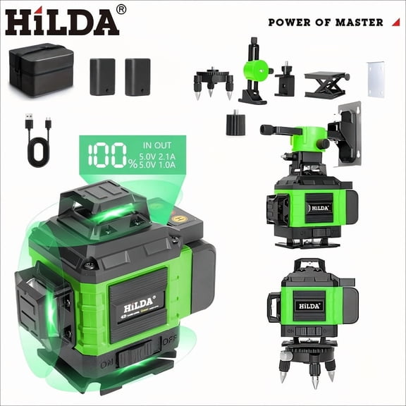 [Upgrade 4D Green Laser] 2025 Upgrade 4D Green Cross-Line Laser Level | 16-Line Self-Leveling with Strong Magnetic Base | 2×3000mAh Batteries & 39" Tripod for Indoor/Outdoor Construction