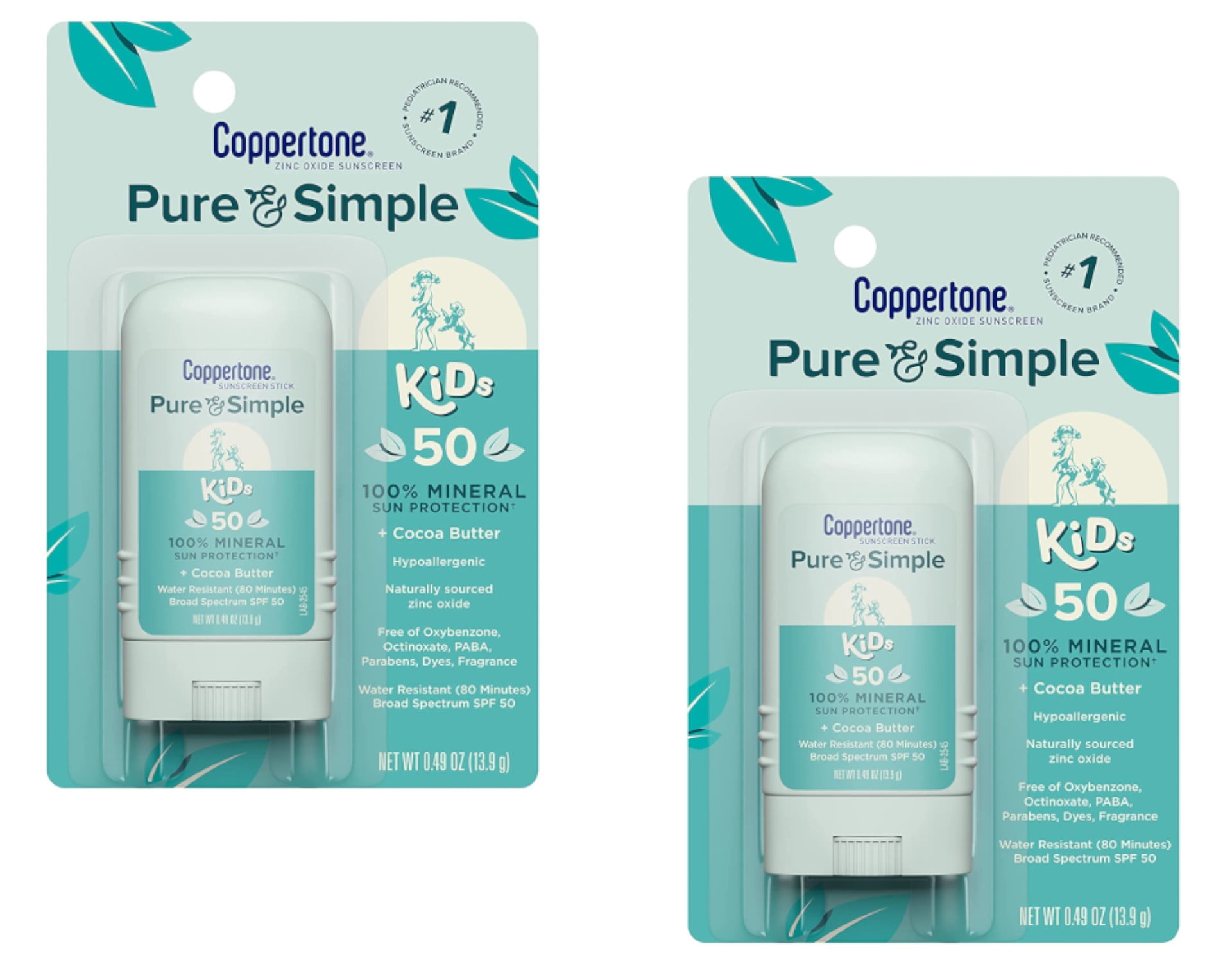 Coppertone Pure & Simple Kids Zinc Oxide Sunscreen Stick SPF 50, 0.49oz