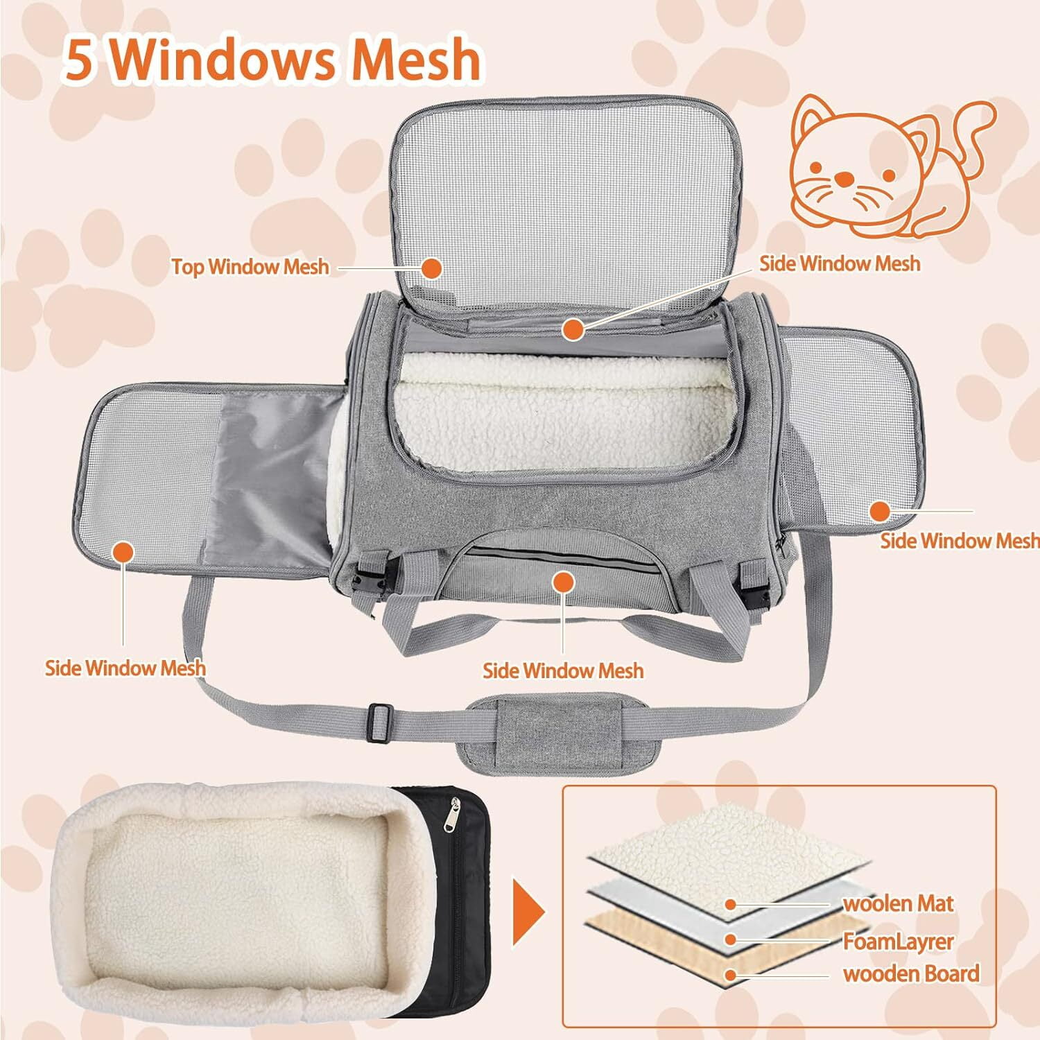 RUseeN Pet Carrier Bag Airline Approved for Cats and Dogs Cats Puppies up to 20 Lbs, Soft Sided, Collapsible Travel Puppy Carrier - Pink