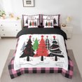 thumbnail image 2 of jejeloiu Cartoon Christmas Tree Twin Bedding Sets 7-Piece,Pinkue Geometric Grid Bedding Comforter Set,Xmas Theme Sheet Sets,Microfiber Room Decor Reversible, 2 of 8