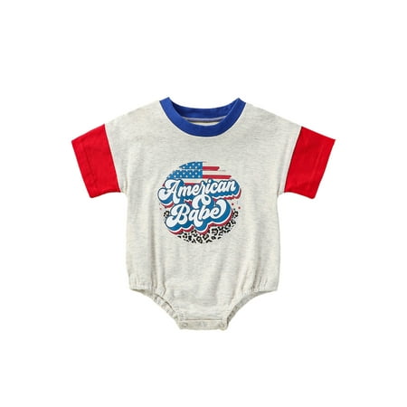 

Infant Baby Boys Girls 4th of July Romper Short Sleeve Round Neck Print Bodysuit Independence Day Onesie