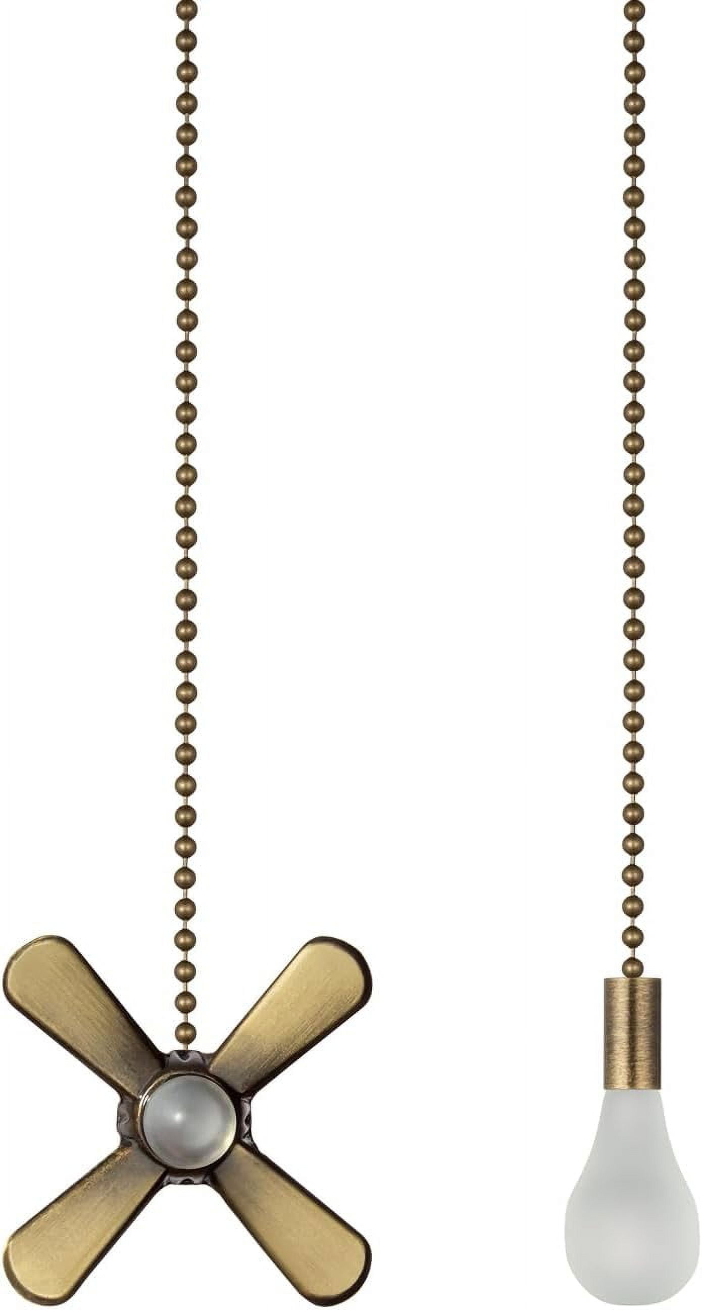 Decorative Ceiling Fan Pull Chain Extenders - 13.6" Set With Frosted Glass Fan & Bulb Charms (Silver)