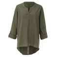thumbnail image 5 of Rigardu shirts for women Sleeve Shirt V Neck Solid Top Plus Casual Women Size Color Long Blouse Loose Women's Blouse Green + 3XL, 5 of 9