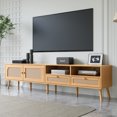 thumbnail image 4 of Harper & Bright Designs Boho TV Stand with Drawers for 85 inch TV, Wood TV Storage Cabinet Table with Doors and Solid Wood Legs for Living Room, Natural Wood, 4 of 12