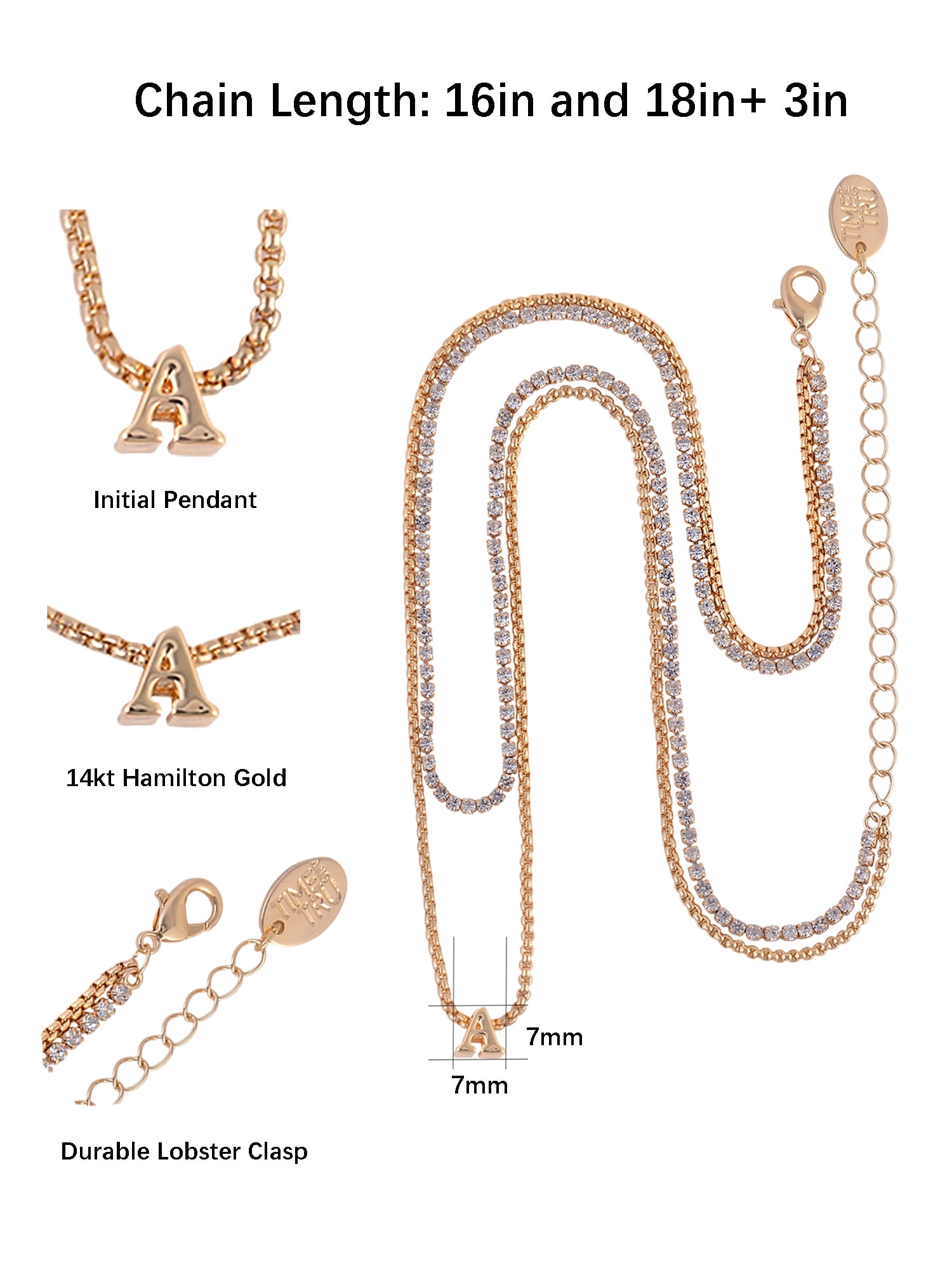 Time and Tru Goldtone 2-Row Rhinestone and Initial "A" Necklace