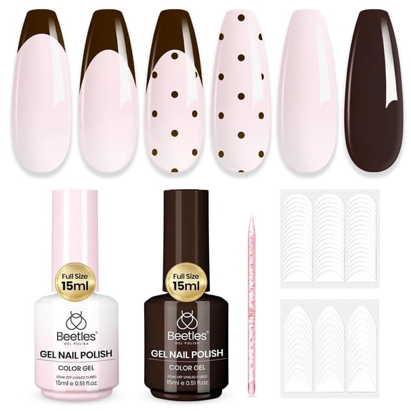 Beetles French Manicure Kit, 2pcs 15ml Jelly & Brown Colors Gel