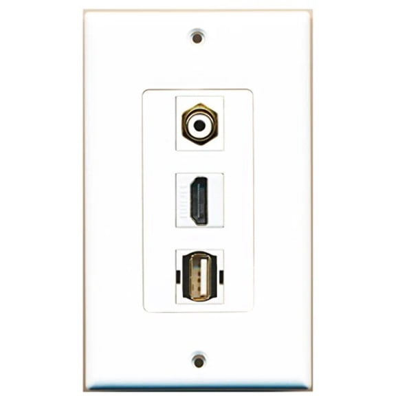 RiteAV - 1 Port HDMI and 1 Port RCA White and 1 Port USB A-A Decorative Wall Plate