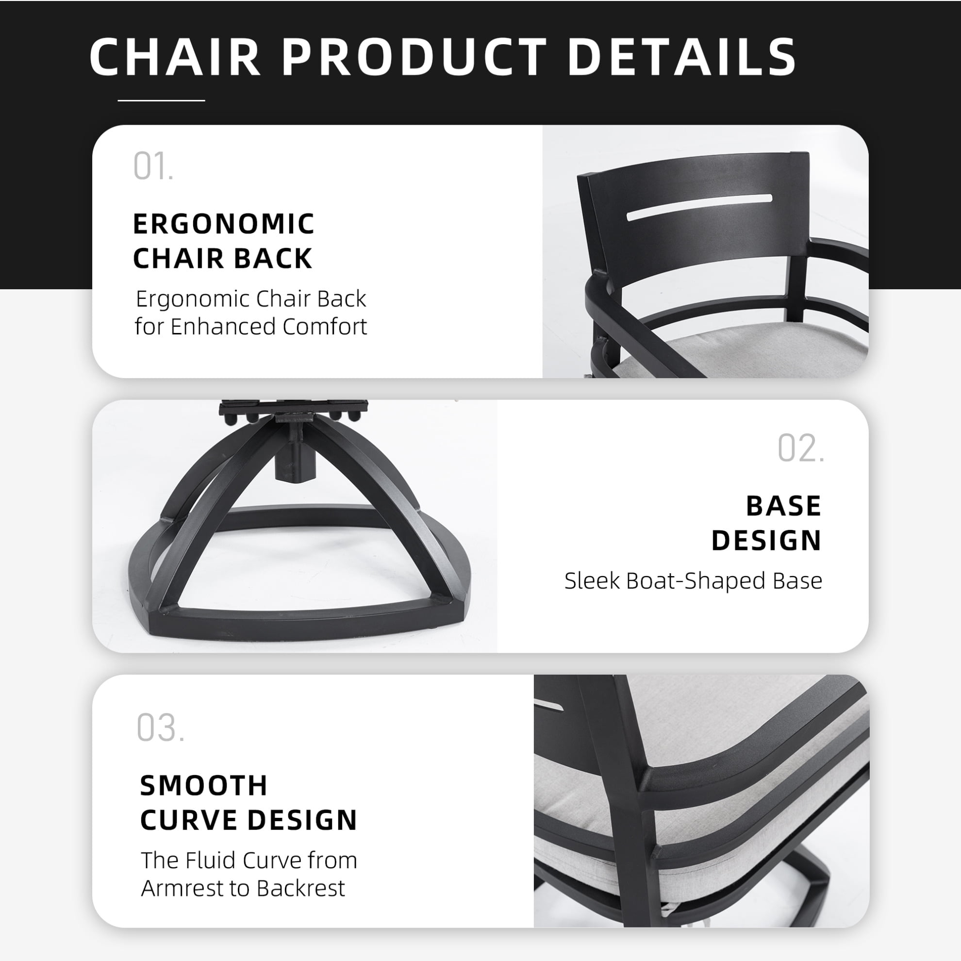 360 Swivel Rocker Chair set of 2, Outdoor Patio Aluminum Swivel Rocker with 2 Armrest and Outdoor-grade Sunbrella Fabric Cushions for Porch, Garden (Ember Black )