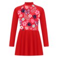 thumbnail image 2 of dPois Kids Girls Swim Cover Ups Long Sleeve Swimming Dress UPF 50+ Rash Guard Swimwear Beachwear Top Red 12, 2 of 5